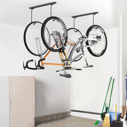 Ceiling Bike Rack for Garage - Holds 2 Bikes, Space Saving Ceiling Storage