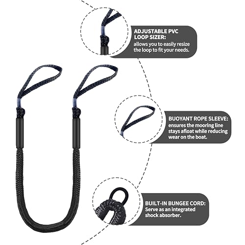 4 Feet Bungee Dock Lines with Loops for Boats & PWC – Black, Set of 2