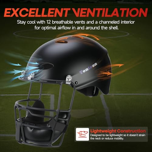 Tontron Matte Black Slowpitch Softball Helmet with Face Mask - Large