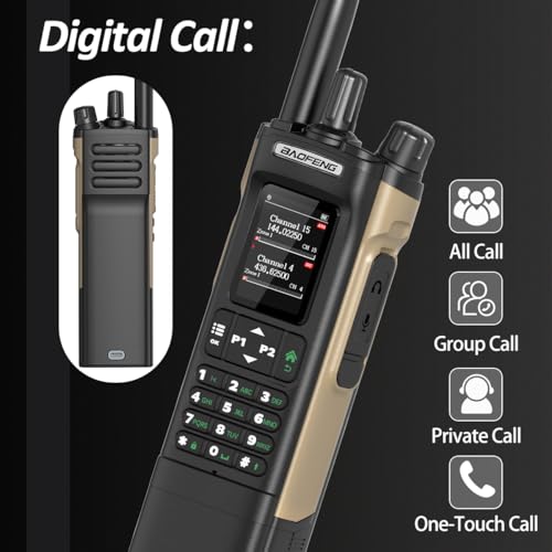 Baofeng DM32UV Ham Radio Handheld Two-Way Radio with GPS, Long Range, 3800mAh Battery, USB-C, Khaki