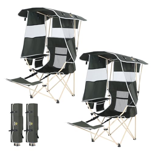 Green Canopy Camping Chair with Footrest - 2 Pack Adjustable & Portable