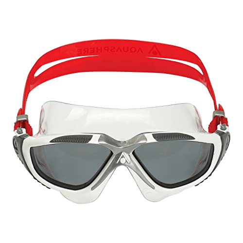 Swim Goggles Adult Unisex Vista Smoke Lens White/Red Frame Anti-Fog & Scratch-Resistant