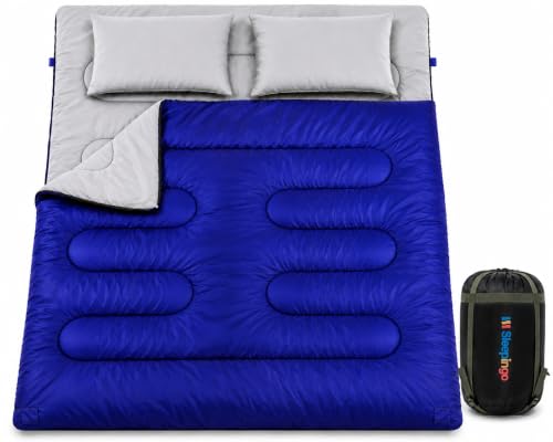 Sleepingo Blue Double Waterproof Sleeping Bags for Adults, Camping & Backpacking