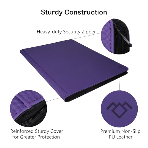 Purple 36-Pocket Ringless Trading Card Binder for 2304 Cards – Large Capacity, Side-Loading Pages, Zipper Closure
