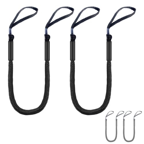 4 Feet Bungee Dock Lines with Loops for Boats & PWC – Black, Set of 2