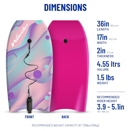 WaveStorm 36in Bodyboard 2-Pack with Graphic Top Deck & Leash - Kids & Adults