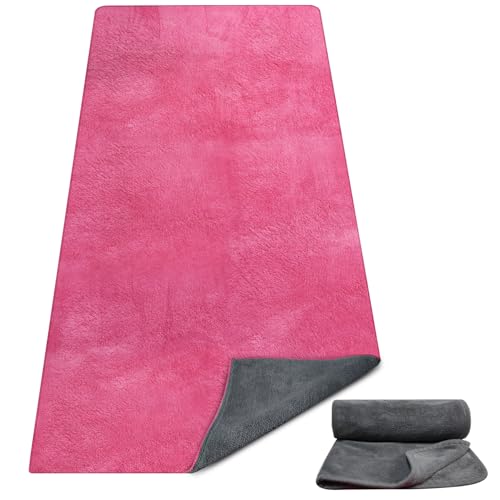 Dark Pink Extra Thick Yoga Mat Towel 72x27.5 Inch Non-Slip Sweat Absorbent
