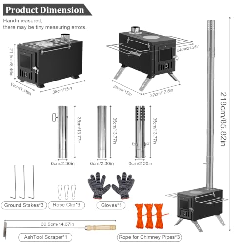 Portable Hot Tent Stove with Chimney Pipes - Black Metal Style for Camping & Outdoor Heating