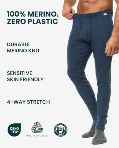 Men's Merino Wool Base Layer Pants - Thermal Long Johns, Charcoal, Large