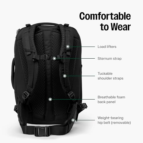 Tortuga 40L Travel Backpack Lite - Large Carry-On Travel Bag, Black