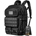 Falko Tactical 50L Heavy-Duty Military Molle Backpack - Black, Extra-Heavy Fabric, 2.4x Strength, Large Bugout & Outdoor Rucksack