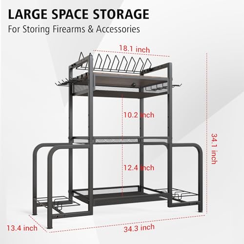 Floor Standing Gun Rack with Pistol Slots & Storage Drawer - Holds 8 Long Guns & 8 Handguns (Variation C)
