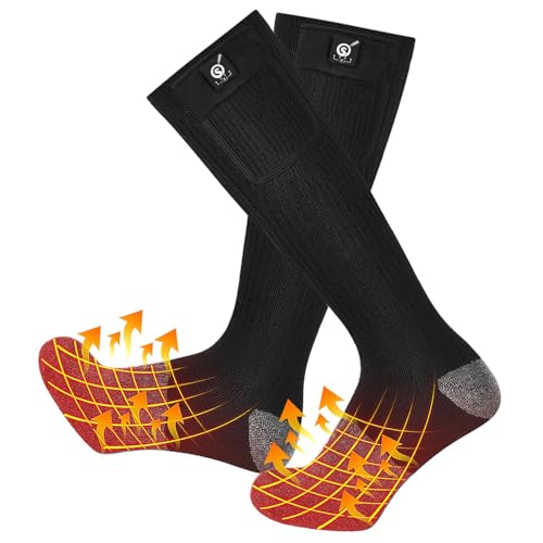 SNOW DEER Rechargeable Heated Socks for Men & Women, Black & Gray Large