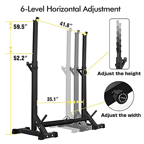 Black Adjustable Squat Rack Stand - Heavy Duty Barbell & Dumbbell Storage for Home Gym