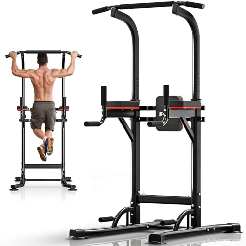 ZENOVA Black Multi-Function Power Tower Pull Up Bar with Dip Station and Adjustable Height