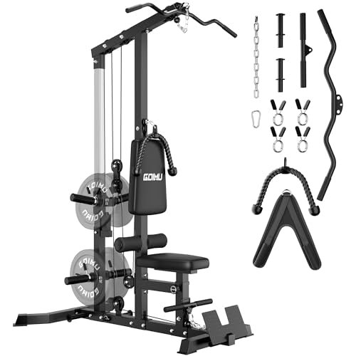Black 3-in-1 Lat Pulldown Cable Machine with Ab Crunch for Home Gym
