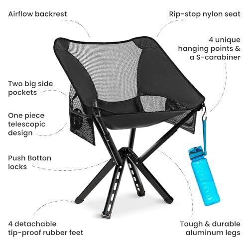 Sitpack Campster 2.0 Onyx Black Ultra Lightweight Backpack Chair, 5 Sec Folding