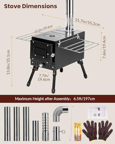 Portable Wood Stove for Camping with Temperature Control & Accessories