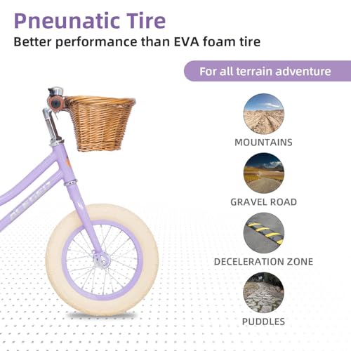 ACEGER 12-Inch Purple Kids Balance Bike with Basket, Lightweight Toddler Bicycle for 2-5 Years
