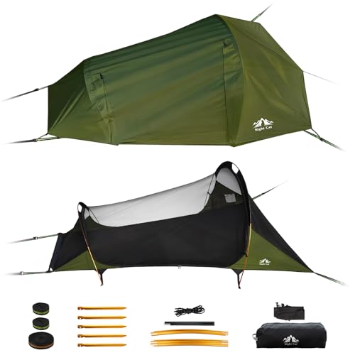 Night Cat Flat Lay Hammock Tent with Mosquito Net & Waterproof Rainfly - Green, 1 Person