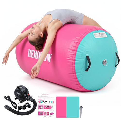Pink & Green Inflatable Gymnastics Air Barrel Roller with Electric Pump - 3.3Ft Tumbling Back Handspring Trainer for Home & Cheerleading