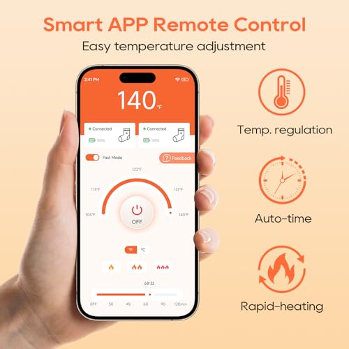 Heated Socks for Men and Women with APP Control - Women 5-9.5 / Men 6-8.5, Rechargeable Thermal Foot Warmer for Winter Outdoor Activities