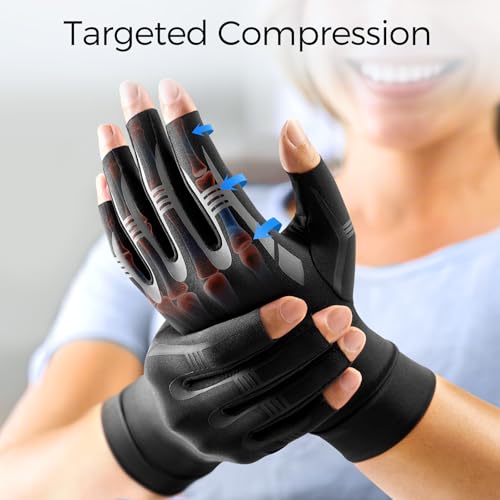 Men's M-Pair Matte Black Compression Arthritis Gloves for Hand Pain Relief