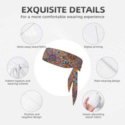 Boho Sports Headband Tie for Men Women - Athletic Sweat Band for Running Tennis Yoga