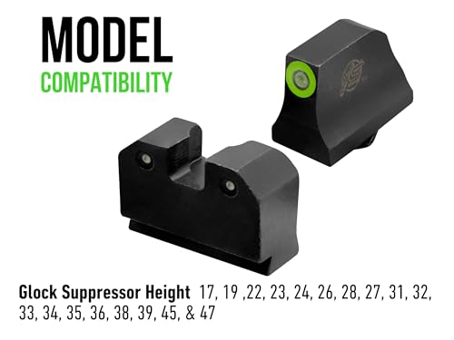 Green Tritium Night Sight Set for 17,19,22, Taurus GX4, Front & Rear Glow in The Dark
