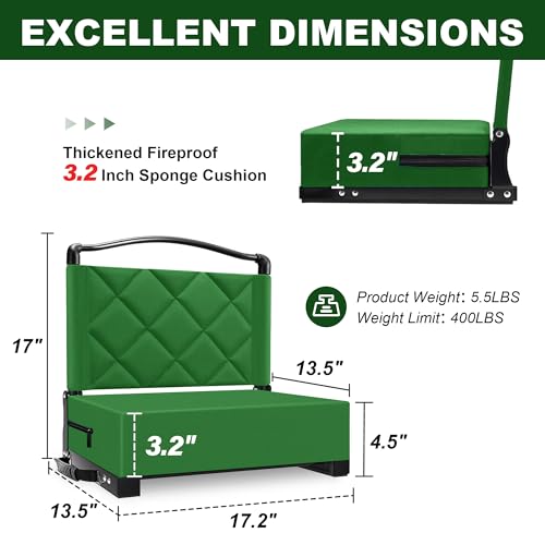 Kaganoon Green Folding Stadium Seats with Back Support 2pcs - Heavy Duty Bleacher Chairs