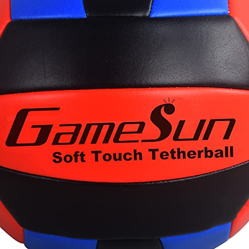 Tetherball Set with Soft Touch Ball, Rope, Carabiner - Red Blue Black Variations
