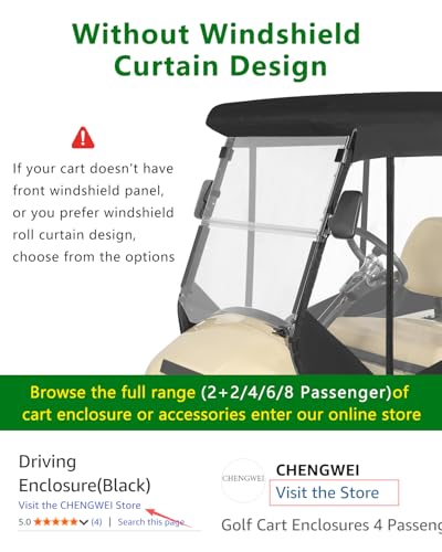 CHENGWEI 2 Passenger Golf Cart Enclosure for Club Car Precedent Waterproof Rain Cover