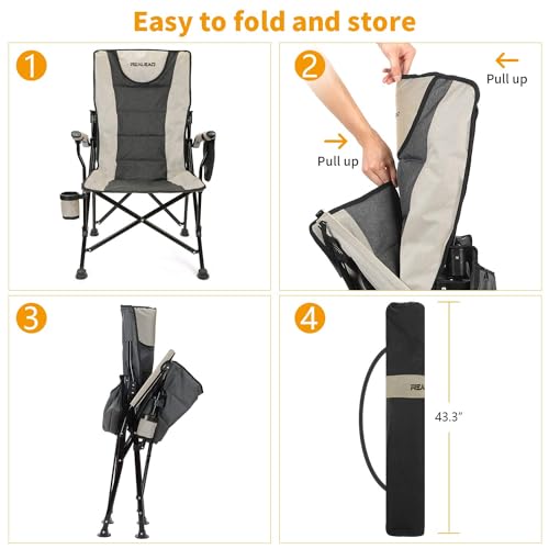 RELAED Grey Camping Chair with Adjustable Backrest & Lumbar Support