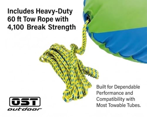 Inflatable Towable Tube Ball with 60ft Tow Rope - Water Sports Safety & Visibility