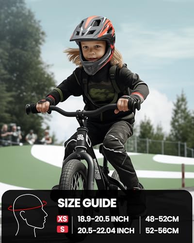Kids Full Face Bike Helmet - Lightweight, Detachable Chin Guard, Red, S