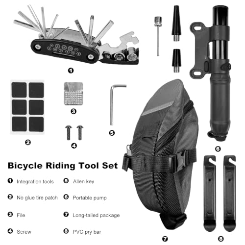 Bike Repair Kit Bike Tool Set with Saddle Bag - Black 15-in-1