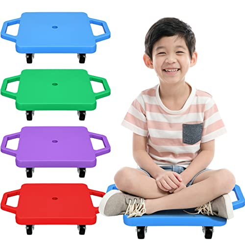 Kids Scooter Board Set 4 Pieces with Handles & Wheels - Multi Colors, 11.22 Inch