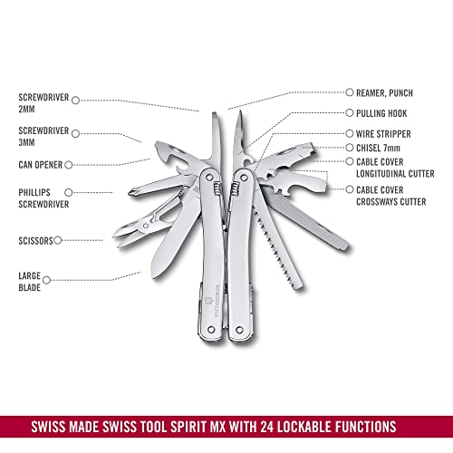 Swiss Multi-Tool with 24 Lockable Functions, One-Hand Blade, Pliers & Saws