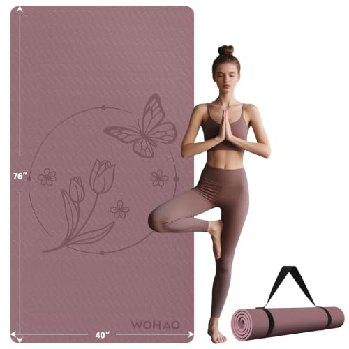 Large 76x40 Inch Pink Butterfly Flower Yoga Mat - Extra Thick Non-Slip Exercise Mat