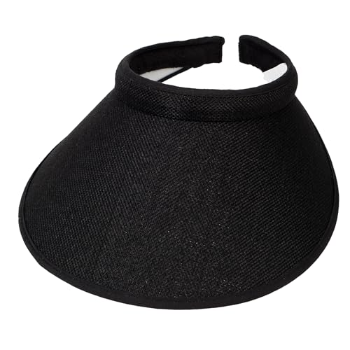 Women's Wide Brim Visor - 5 Inch Clip-On Sports Hat Black, One Size