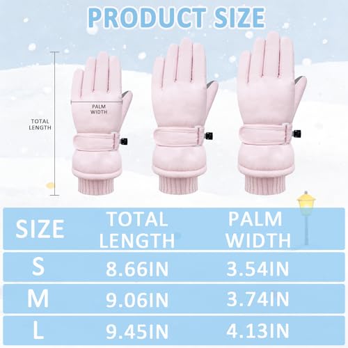 Kids Winter Gloves Waterproof Fleece Ski Snowboard Mittens Pink Medium