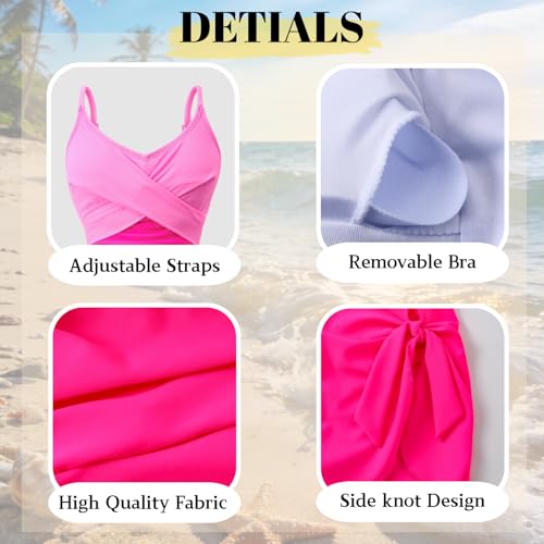Girls 2-Piece Swimsuit with Cover-Up - Hot Pink, 12-13 Years, Quick Dry & Adjustable Straps