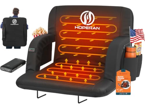Black 23-inch Heated Stadium Seat with Power Bank - Dual Control, Reclining