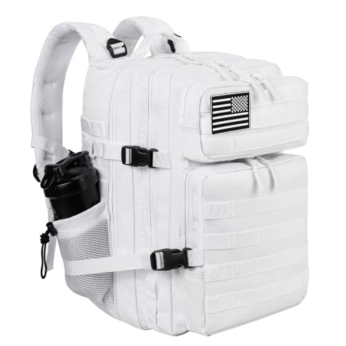 White Military Tactical Backpack 45L Assault Pack with Molle System for Outdoor Camping
