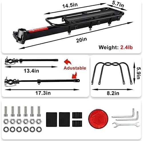 ZTZ Rear Bike Rack Aluminum Alloy Bike Rack for Back of Bike (110-165lbs Capacity)- Adjustable Quick Release Bicycle Cargo Rack, Easy Installation
