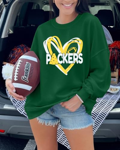 Football Oversized Sweatshirt Women Game Day Team Fans Pullover Green Bay Large
