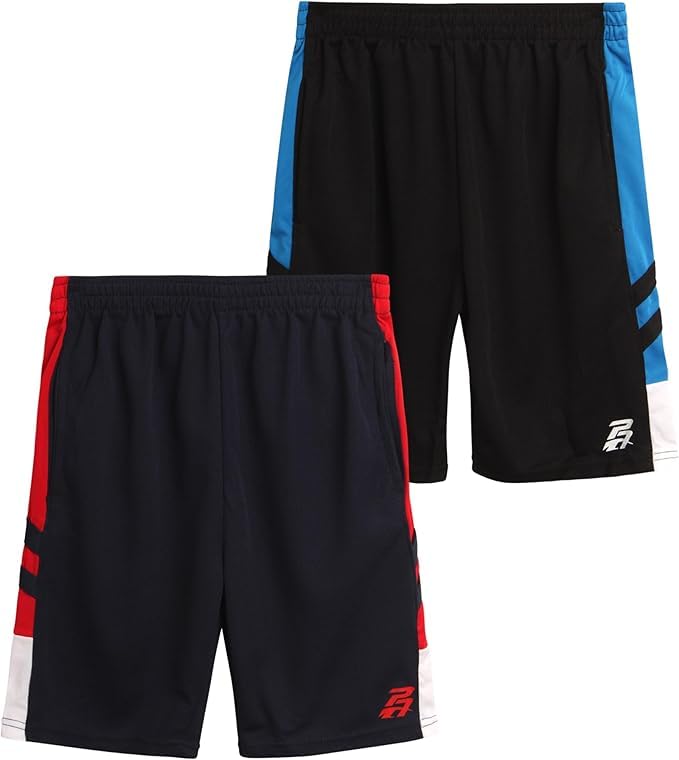 Pro Athlete Boys Athletic Shorts 2 Pack Quick Dry with Pockets - Black/Blue