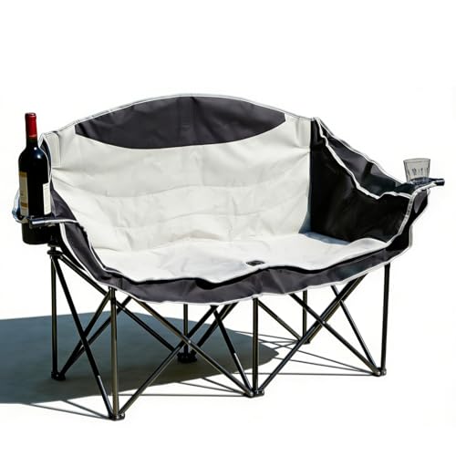 AERGERGER Double Camping Chair for 2 People - Heavy Duty Folding Loveseat with Cup Holders