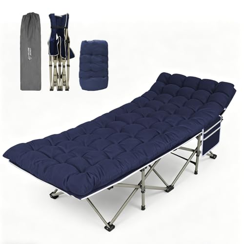 Yellow Jacket Blue Camping Cot Bed for Adults, 32-Inch Wide Portable Folding Outdoor Bed, Supports 600LBS