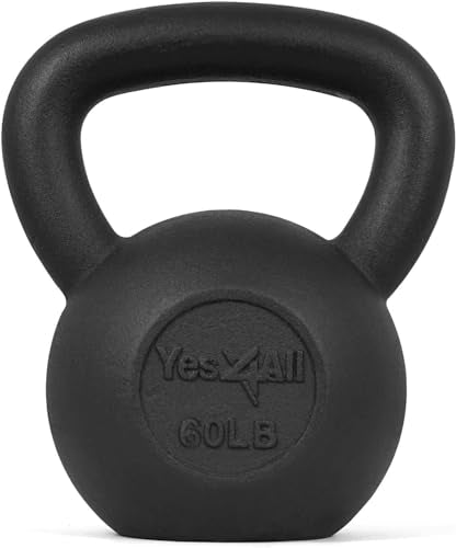 Yes4All Cast Iron Kettlebell 60 lbs Black - Solid One-Piece Design for Strength Training